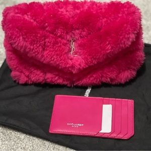 Saint Laurent Loulou shearling quilted pouch incl YSL card holder—NWT